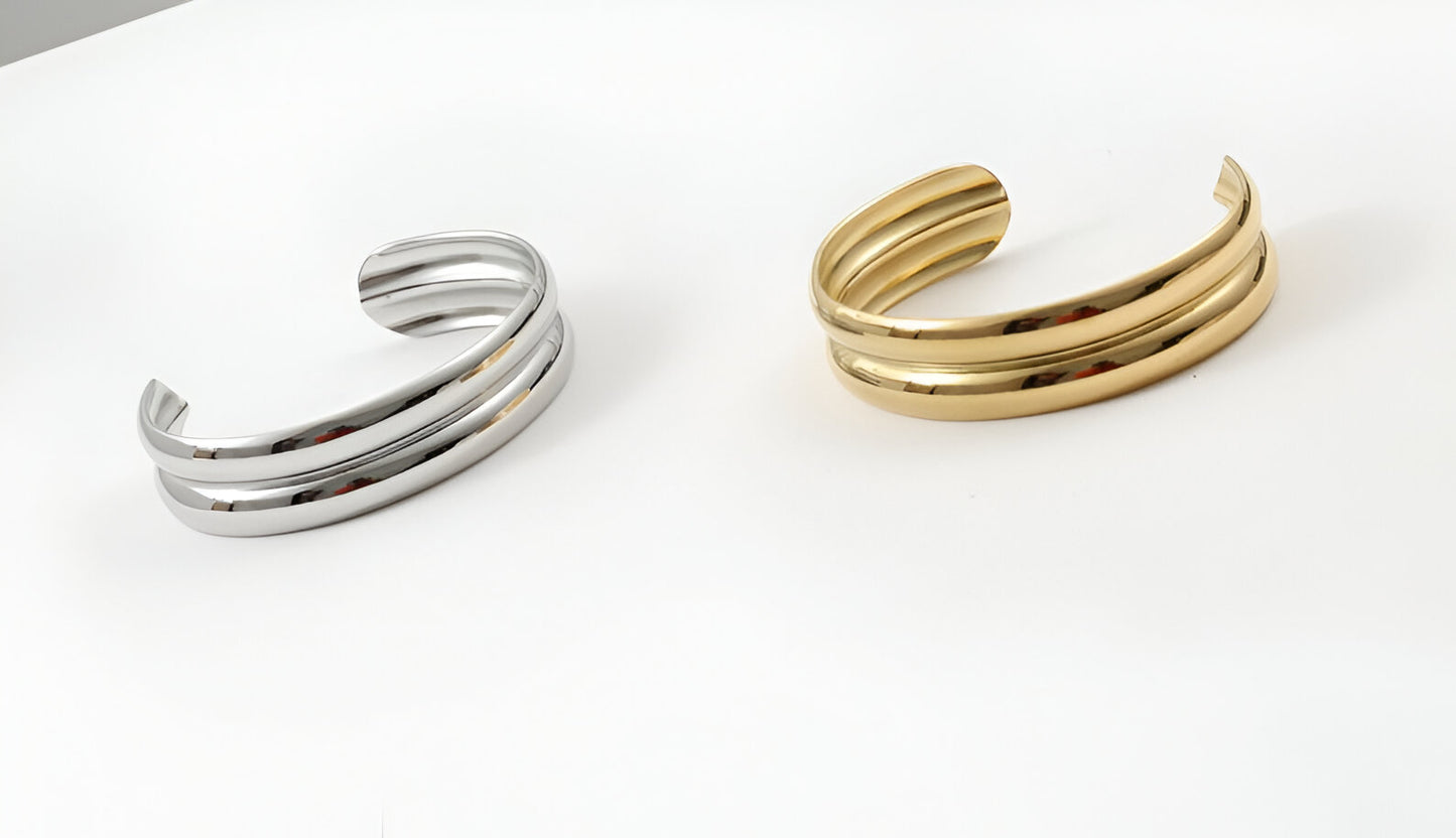 Bracciale rigido in Acciaio Regolabile in Oro e Argento