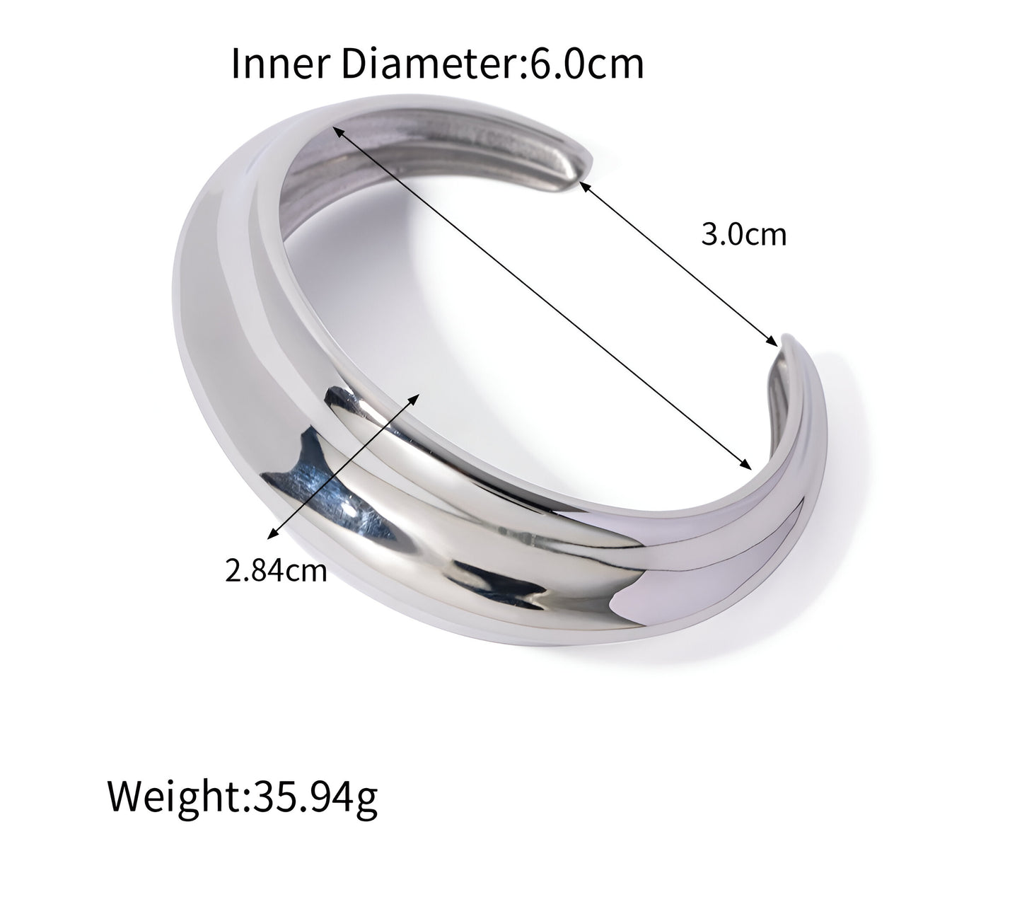 Bracciale Aperto Maxi Bombato in acciaio