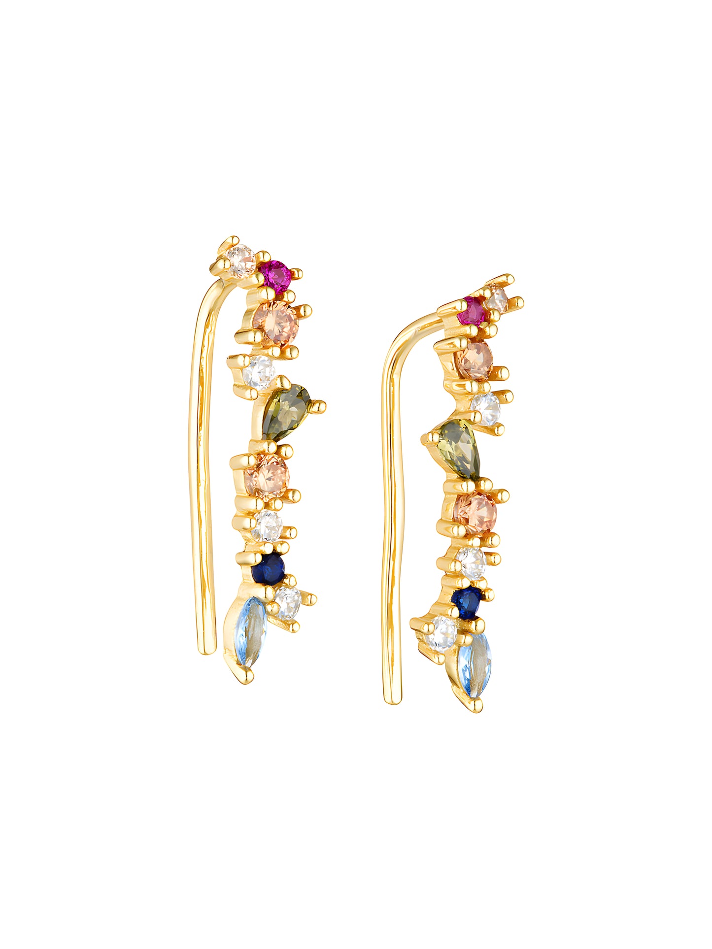 Orecchini Ear Climber Placcato Oro e Argento con Zirconi Arcobaleno