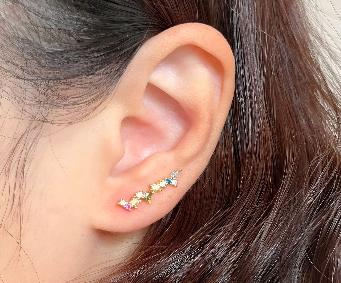 Orecchini Ear Climber Placcato Oro e Argento con Zirconi Arcobaleno