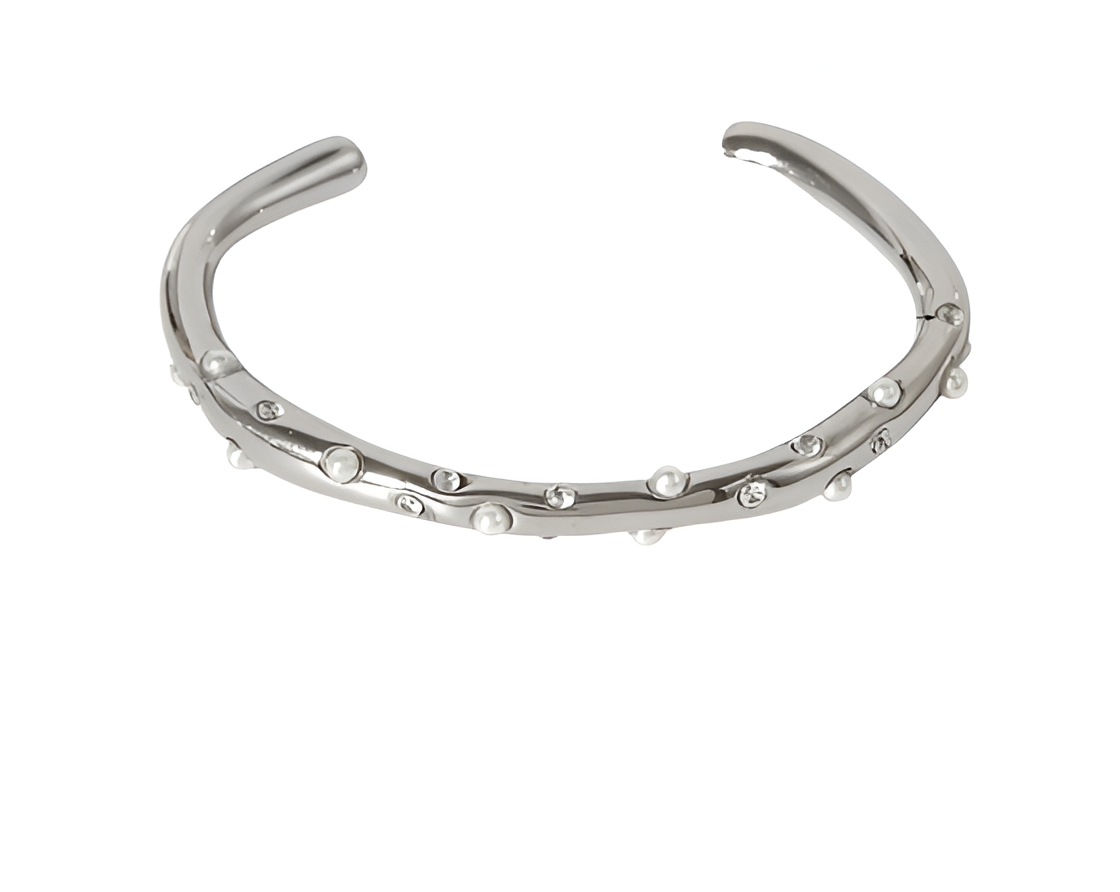 Bracciale Cuff Rigido Zirconi e Perle