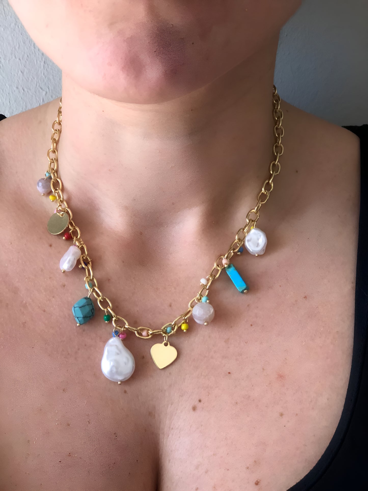 Collana Placcata Oro con Pietre e Perle