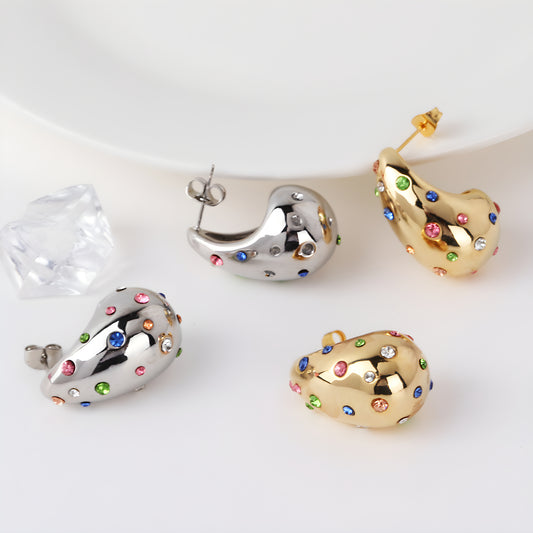 Orecchini a Goccia Placcati Oro e Argento Zirconi Colorati