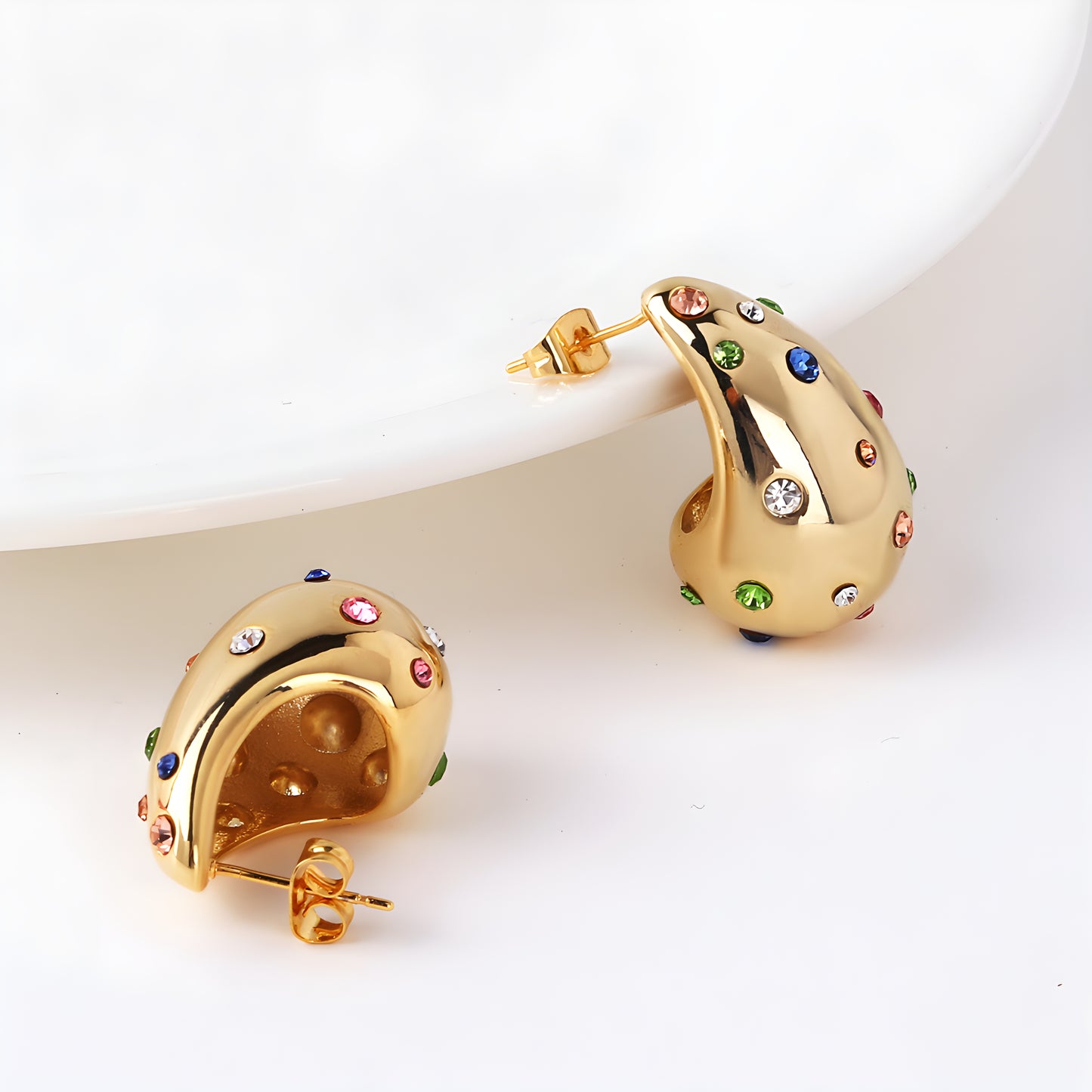 Orecchini a Goccia Placcati Oro e Argento Zirconi Colorati